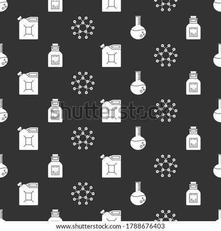 Set Oil petrol test tube, Oil petrol test tube, Canister for gasoline and Molecule oil on seamless pattern. Vector