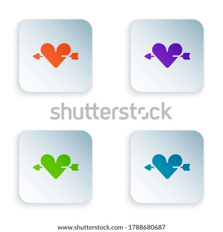 Color Amour symbol with heart and arrow icon isolated on white background. Love sign. Valentines symbol. Set colorful icons in square buttons. Vector