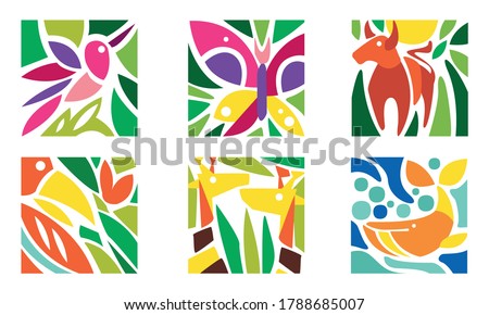 Colorful Animal Prints Abstract Seamless Pattern Set, Modern Trendy Exotic Textures Vector Illustration