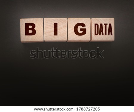 Big Data words on wooden blocks. Covid 19 is accelerated technology transformation and digital disruption. 5G technology concept. Black copyspace for taxt and logos.