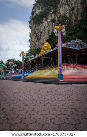 the colorful staircase of batu caves temple  selangor malaysia. This image taken on july 2020