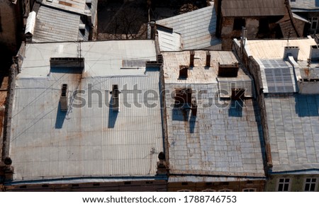 Rusty rooftops close-up, Lviv, Ukraine