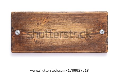 aged wooden signboard or nameplate isolated on white background