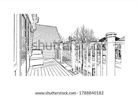 Building view with landmark of Ajax is a town in Durham Region in Southern Ontario, Canada. Hand drawn sketch illustration in vector.