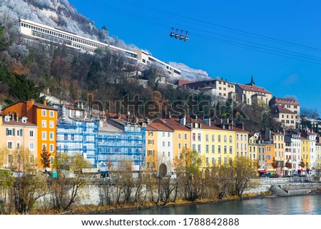 Picture of view of French Alps and Grenoble cable car in autumn, France
