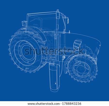 Electric Farm Tractor Charging Station Sketch. Vector rendering of 3d. Wire-frame style. The layers of visible and invisible lines are separated