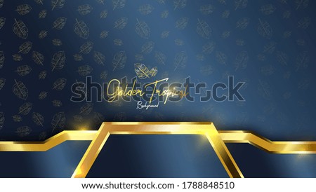 Luxury background with golden tropical leaf and dark blue with gold color, can use for wedding invitation,book cover or wedding banner