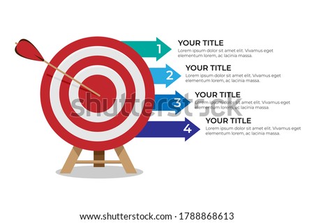 Dartboard arrows hitting target, objective achieved, target concept with four steps infographics Royalty-Free Stock Photo #1788868613