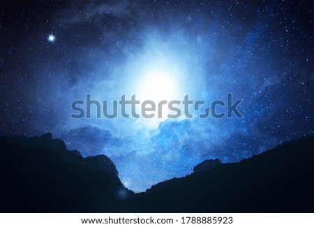 Night mountain landscape blue light