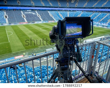 TV at the soccer. Football Match Camera.