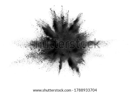 Black powder explosion isolated on white background. Royalty-Free Stock Photo #1788933704