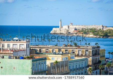 Havana, Cuba cityscape with the light house of La Cabana Fort.