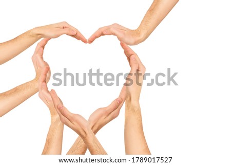 Hands make heart shape on a white background