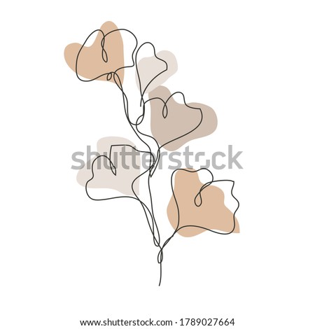 Decorative hand drawn gingko branch, design element. Can be used for cards, invitations, banners, posters, print design. Continuous line art style