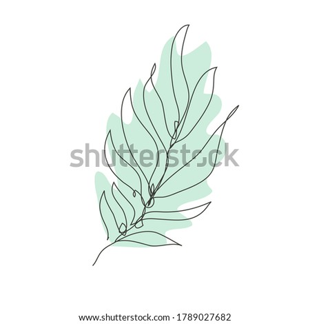 Decorative hand drawn palm leaf, design element. Can be used for cards, invitations, banners, posters, print design. Continuous line art style
