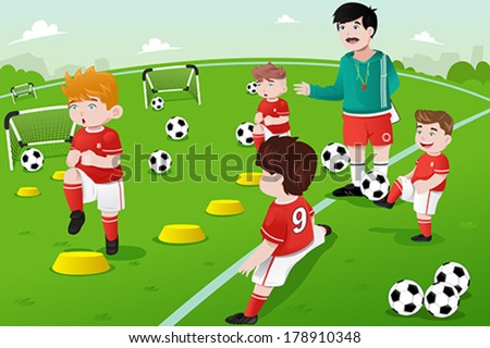 A vector illustration of kids in soccer practice