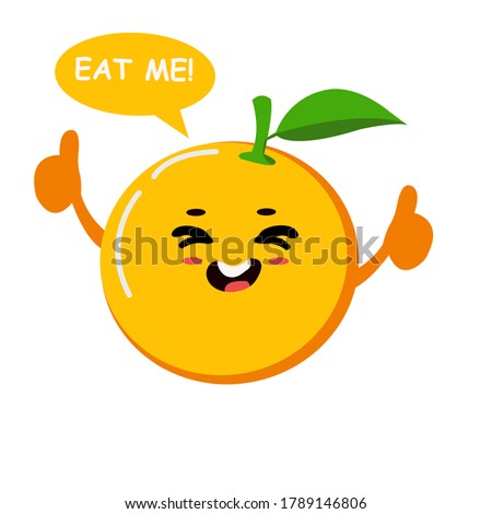the flat illustration of cute laungh orange fruit with text eat me. perfect to advertising, mascot, logo iconic, graphic resources, banner, 