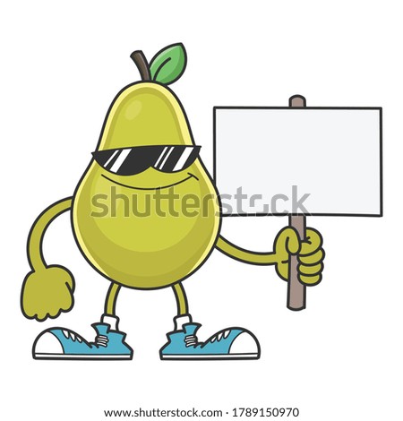 smiling pear fruit cartoon with sunglasses character isolated on white