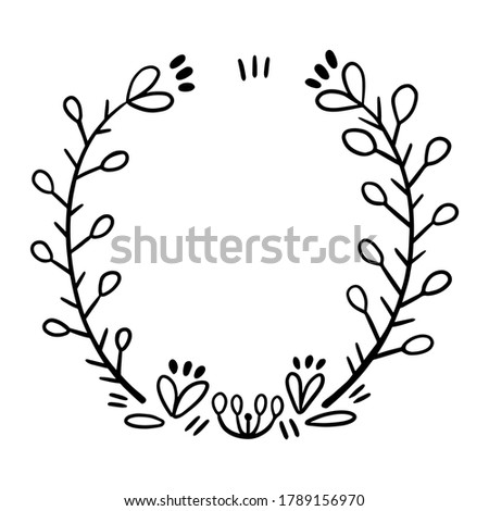Frame of branches for text decoration in doodle style. Minimalistic, natural elements. Black outline on a white background.
