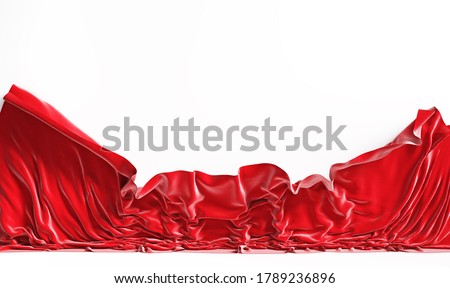 Empty screen with falling red cloth. 3d illustration