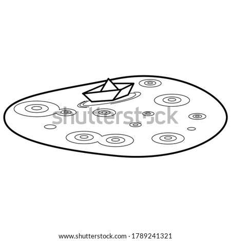 paper boat in a puddle vector illustration not colored