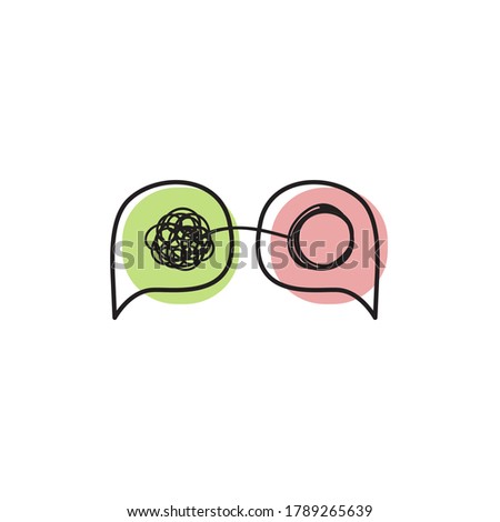 Tangled and untangled concept. Two bubbles with tangles. Coaching logo, therapy icon Royalty-Free Stock Photo #1789265639