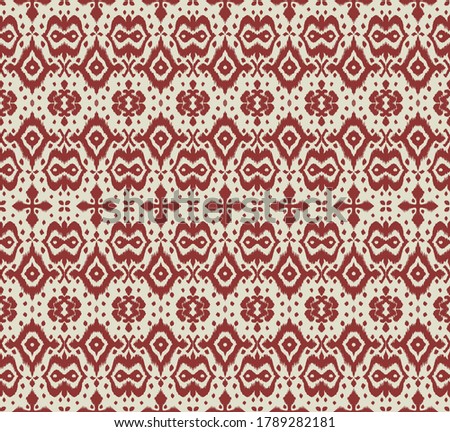 Lace border. Ikat seamless pattern. Vector tie dye shibori print with stripes and chevron. Ink textured japanese background. Ethnic fabric. Bohemian fashion. African creative. Damask rug. 