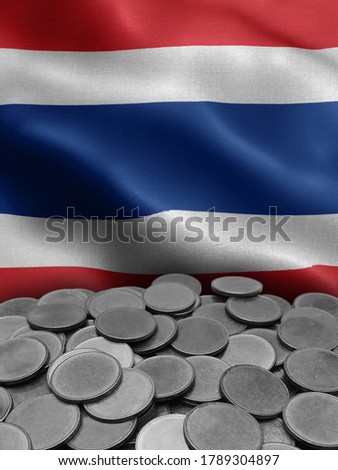 coins isolated on thailand flag background.