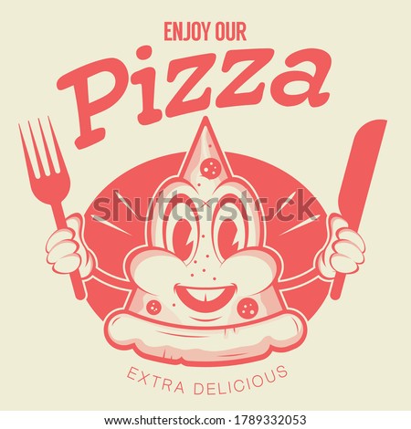 funny pizza logo in retro style
