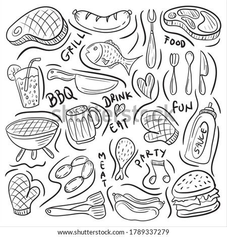 Barbecue - BBQ doodles vector illustration with hand drawn vector, New, trendy and cute design