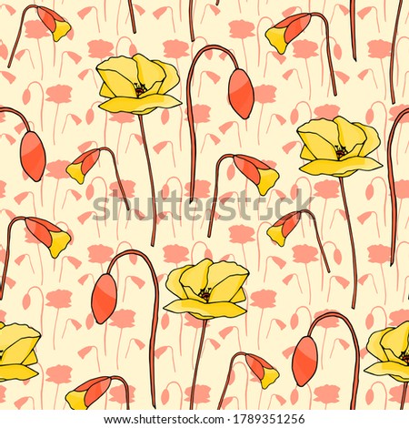 Abstract poppy seamless pattern for textile design. Floral seamless vector pattern. Graphic modern pattern. Vector illustration background. Vector design print template. Seamless vector texture