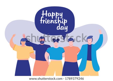 friendship day celebration with young people and speech bubble vector illustration design