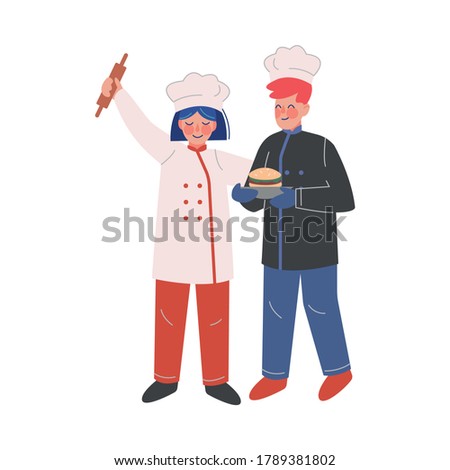 Professional Chef Characters, Male and Female Kitcheners Wearing Traditional Uniform Working in Restaurant or Cafe, Vector Illustration