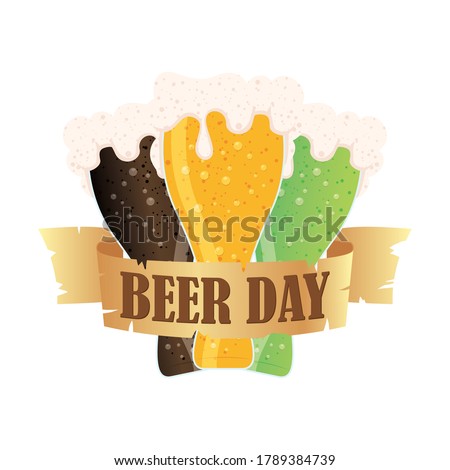 glasses with beer day ribbon design, Pub alcohol bar brewery drink ale and lager theme Vector illustration