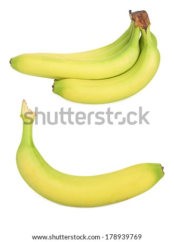 Ripe bananas set isolated on white background. High definition