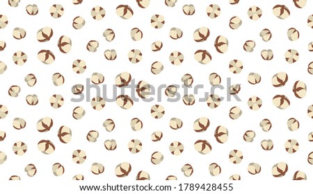Cotton ball seamless pattern for fabric design. Repeat vector vintage texture. Graphic modern background.