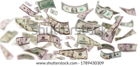 Flying hundred american paper dollars