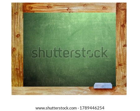 Watercolor school blackboard, green school blackboard. School chalkboard watercolor hand drawn clip art. Without text board.
