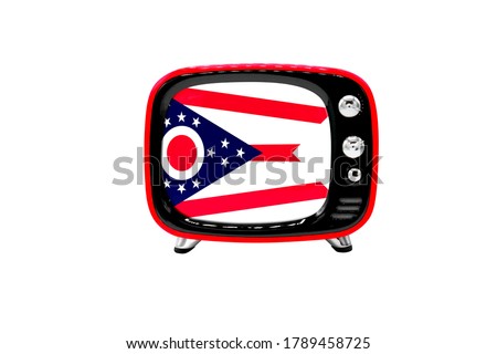 The retro old TV is isolated against a white background with the flag of State of Ohio