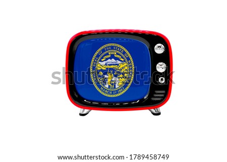 The retro old TV is isolated against a white background with the flag of State of Nebraska