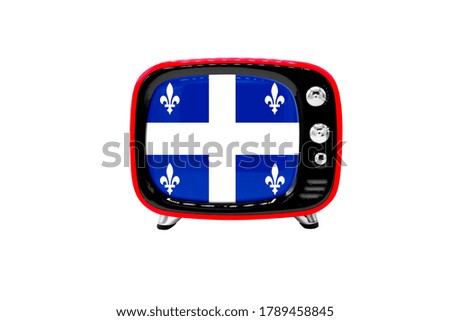 The retro old TV is isolated against a white background with the flag of Quebec