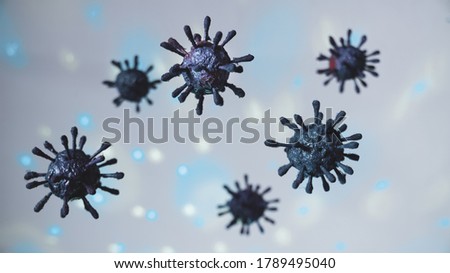 
Representation of the covid-19 virus or coronavirus, blue, purple, pink spheres, with growths Royalty-Free Stock Photo #1789495040