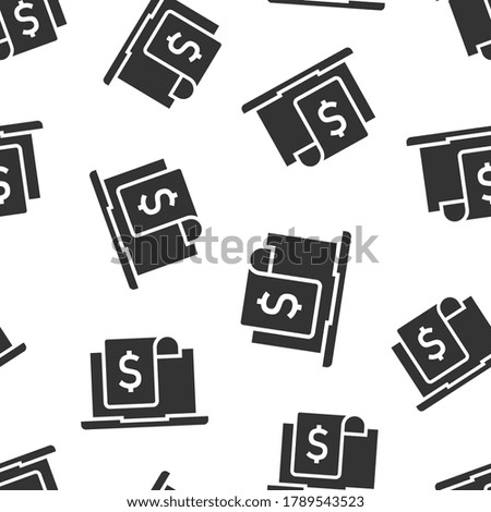 Laptop with money icon in flat style. Computer dollar vector illustration on white isolated background. Finance monitoring seamless pattern business concept.