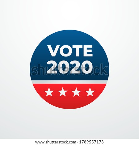 Vote 2020 symbol, pin, logo, icon, vector graphic, design concept, sign, with red and blue colors isolated on a light background. 