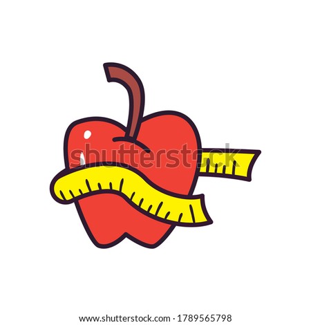 Apple with meter line and fill style icon design, healthy organic food fresh natural and market theme Vector illustration