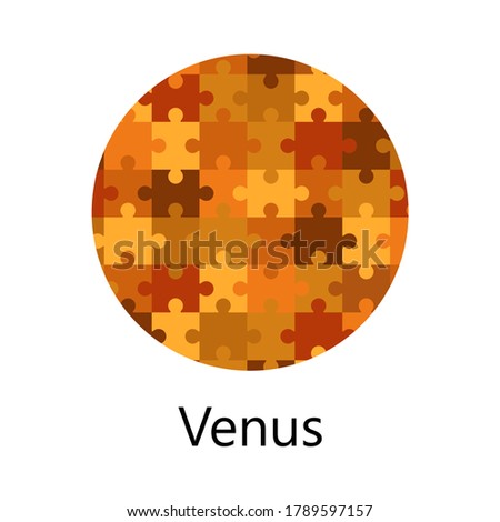 Venus. Silhouette of solar system planet with pattern of puzzle elements