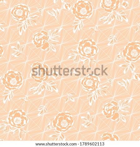 Pastel modern peony floral lace seamless pattern for background, fabric, textile, wrap, surface, web and print design.
