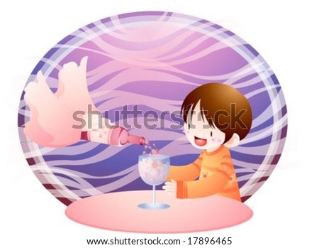 Jesus Christ and Christian -  the Holy Grail and with a cute young child on purple background of wave patterns : vector illustration