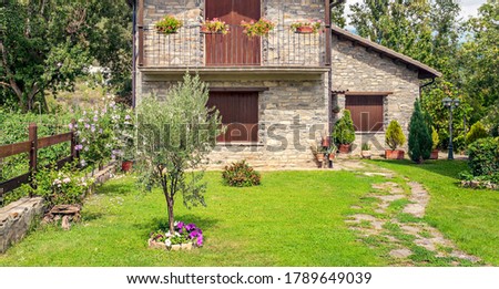 Village with stone houses in the Pyrenees mountains