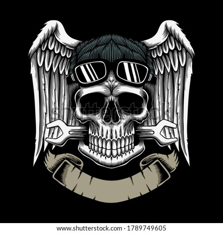MECHANIC SKULL RIBBONS VECTOR ILLUSTRATION FOR YOUR COMPANY OR BRAND